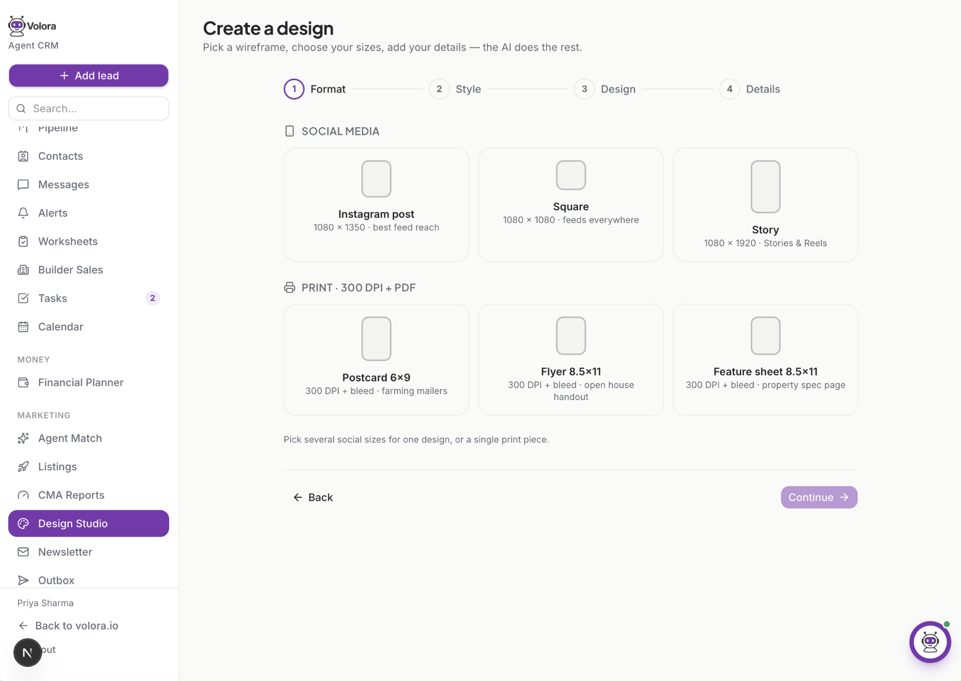 Volora Design Studio, Create a design: social + print formats